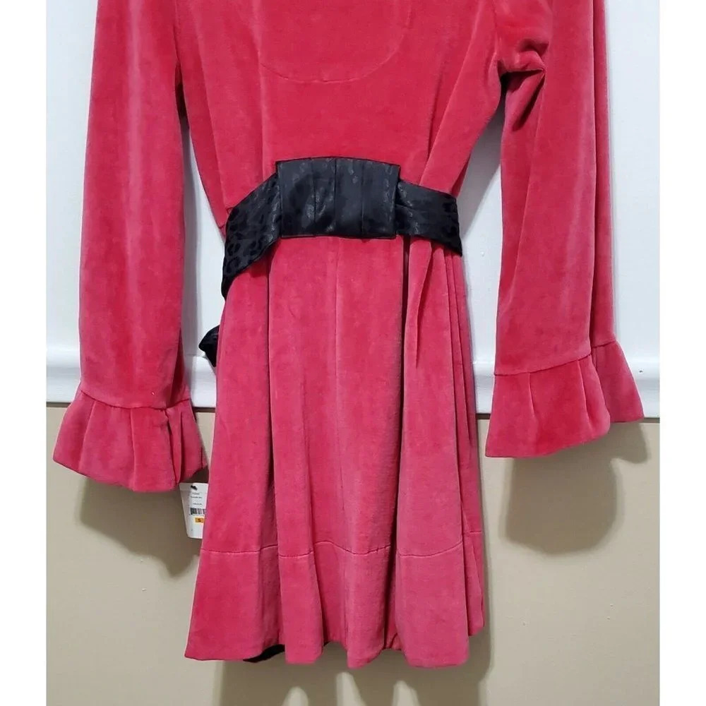 Betsey Johnson Boujie Plush Velour Pink Black Robe - Picture 7 of 12